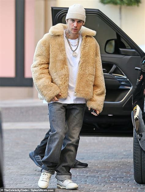 justin bieber fur coat burberry|Justin Bieber teddy bear jeans.